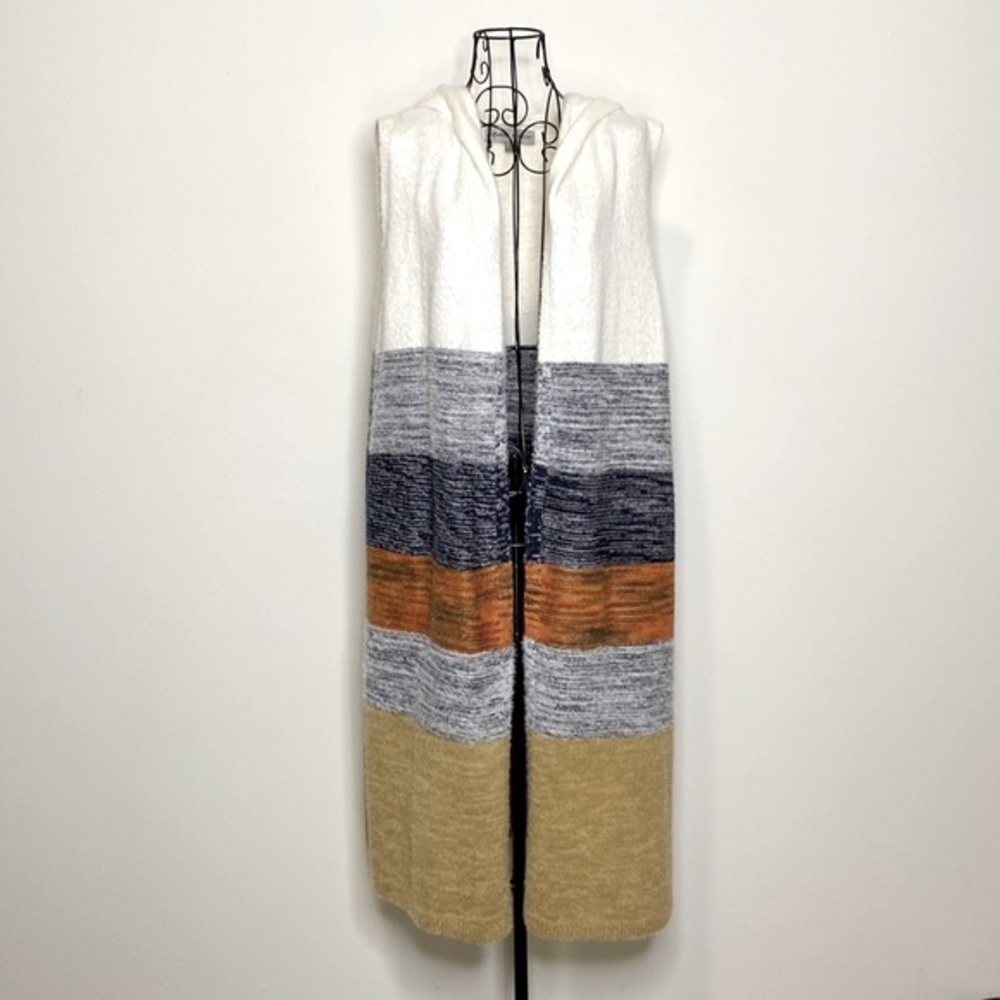 Absolutely Famous Fuzzy Sleeveless Open Duster Cardigan with Hood